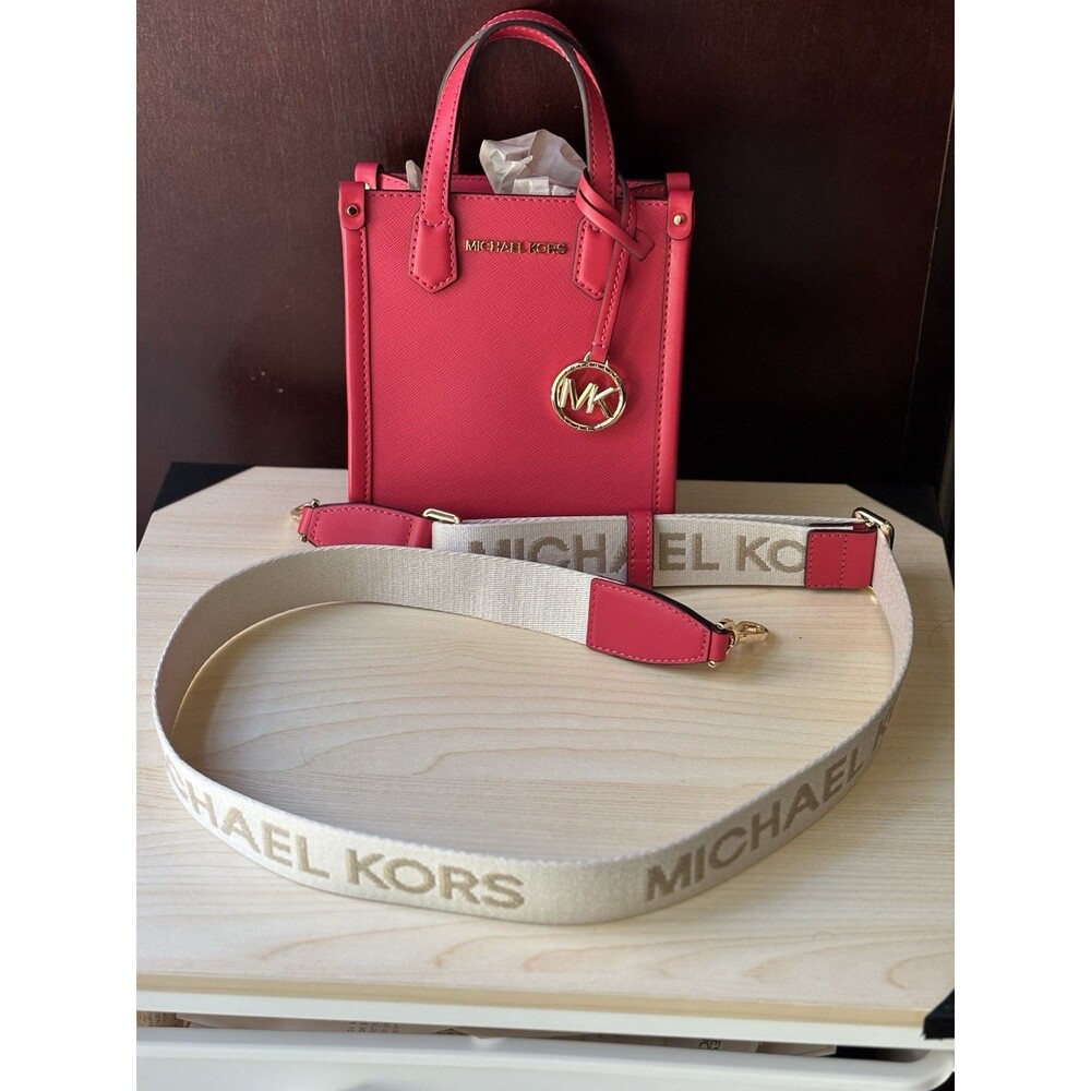 Michael Kors MK Maple Deep Hot Pink XS NS Shopper Logo Crossbody Tote Purse $198